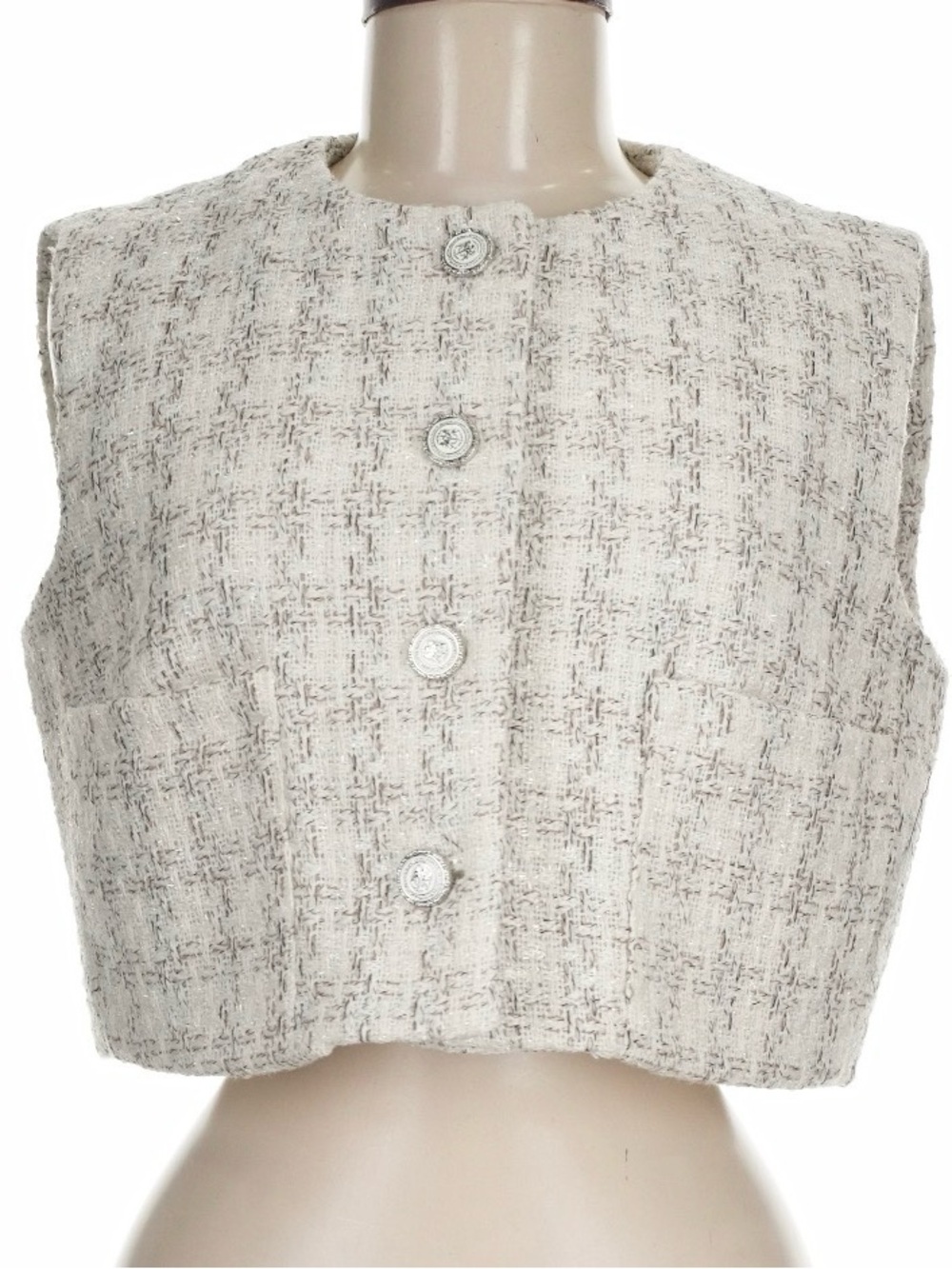 Zara Cream Tweed Sleeveless Crop Vest
